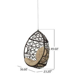 English Elm Marlin Wicker Hanging Egg Chair Teardrop Cocoon Seat for Patio or Sunroom 54672.00BSK