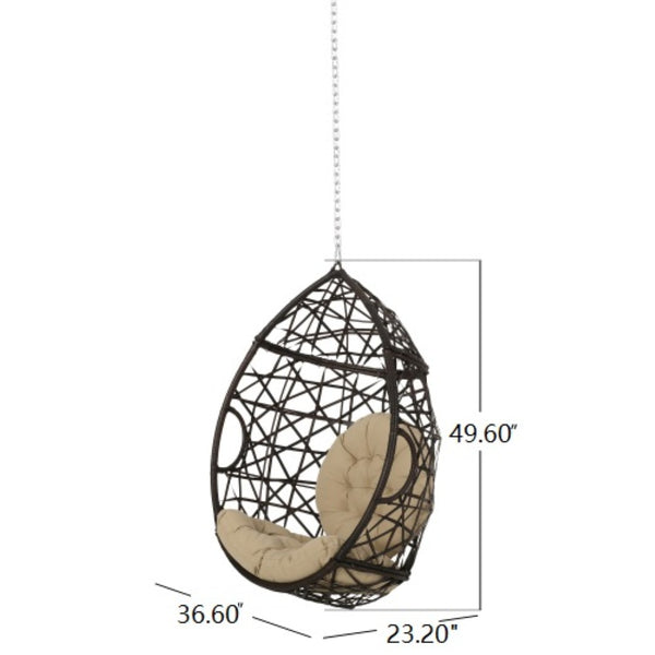 English Elm Marlin Wicker Hanging Egg Chair Teardrop Cocoon Seat for Patio or Sunroom 54672.00BSK