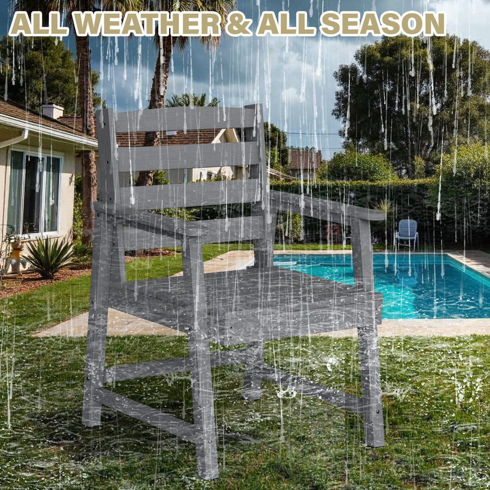 English Elm Single imitation wood grain outdoor dining chair with armrests, waterproof, UV-resistant comfort and durable support Grey T3898P371339