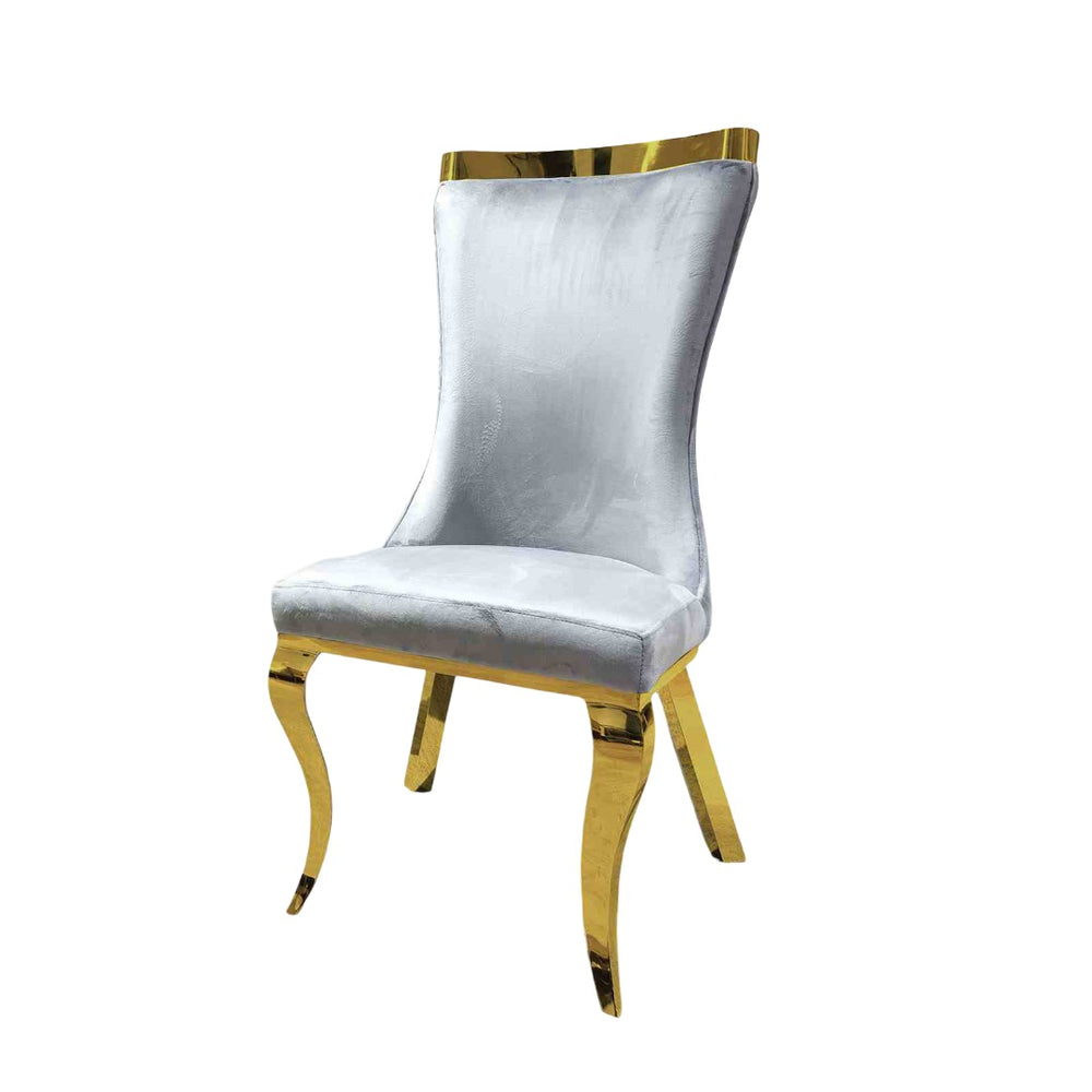 English Elm Gray 2pc Side Chair Set with Gold Legs, Leather-Look Upholstery, Modern Glam Dining & Office Seating B2741S00733