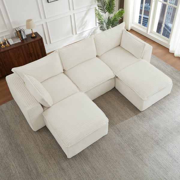 English Elm Cloud Corduroy Sectional Sofa Plush Modular L Shape Couch with Ottoman for Living Room W2339S00138