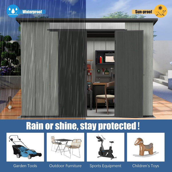 English Elm 6x9ft Outdoor Resin Storage Shed Lockable Vented Skylight Backyard Garden Tool W1859S00174