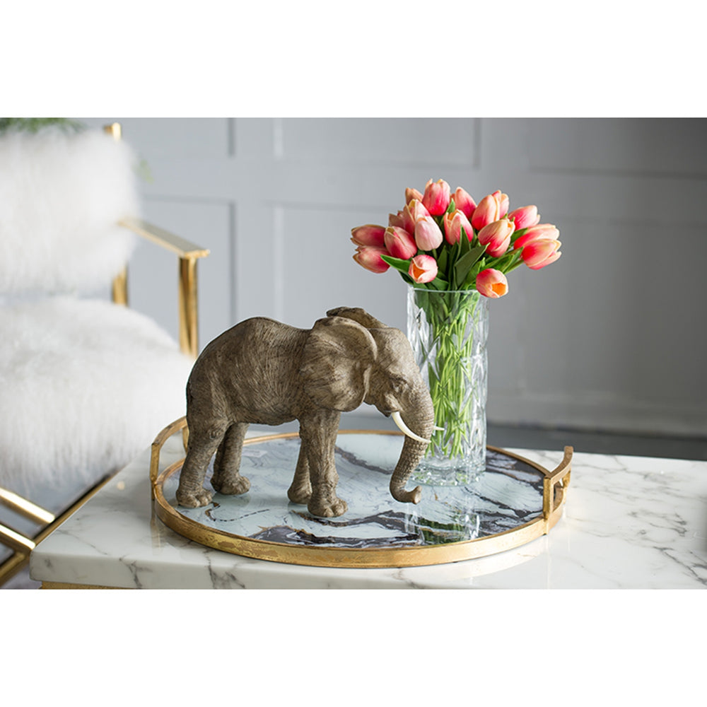 English Elm 13x5x10" Noble Tai Polyresin Elephant Accent Statue, Detailed Brown Finish, Durable Regal Home Décor W2078P314959