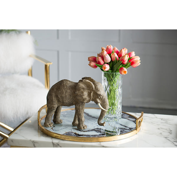 English Elm 13x5x10" Noble Tai Polyresin Elephant Accent Statue, Detailed Brown Finish, Durable Regal Home Décor W2078P314959