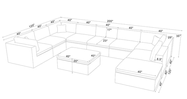 English Elm Coffee Bean Fabric Modular Sectional Sofa with Toss Pillows for Living Room B2748S00086