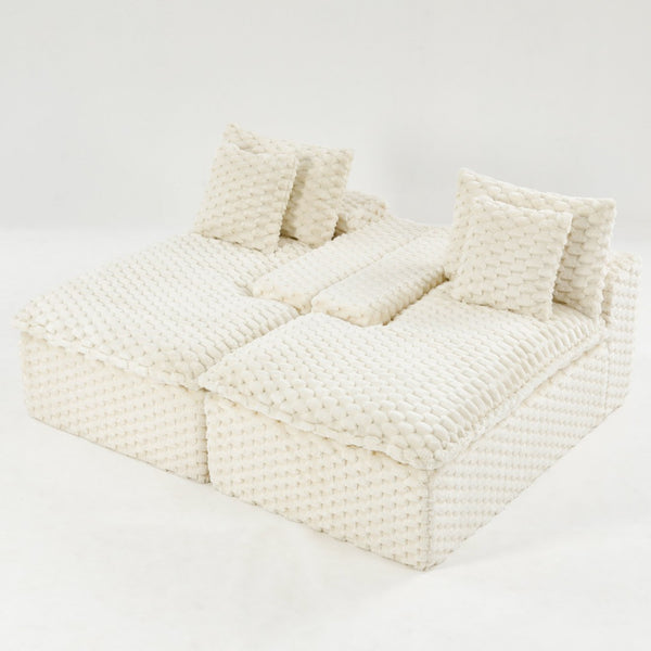 English Elm White Turtle Velvet Double Chaise Lounge - Plush Modular Sofa With Compressed Sponge & Pillows W3371S00038-GIGA