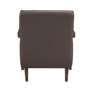 English Elm Modern Tufted Leather Accent Chair with Walnut Wood Frame, Upholstered Seat, Compact Stylish Design Dark Brown 28 L x 21 W x 25.75 H B011P271925