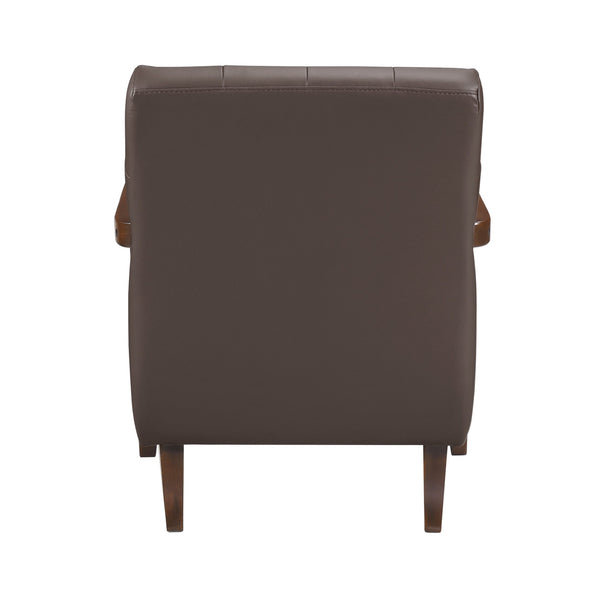 English Elm Modern Tufted Leather Accent Chair with Walnut Wood Frame, Upholstered Seat, Compact Stylish Design Dark Brown 28 L x 21 W x 25.75 H B011P271925