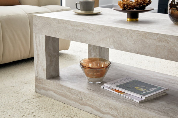 English Elm Modern Two Tier Rectangular Coffee Table with Open Shelf Mdf Build for Living Rooms W3875P389660