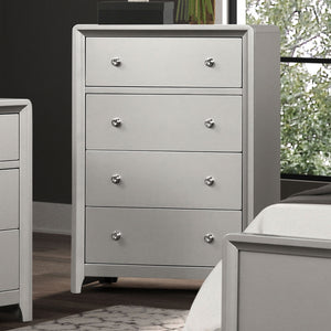 English Elm Luxurious Bryne Chest 4-Drawer Champagne Finish with Brushed Nickel Knobs, Dovetail Joints & Glides B2741P370862