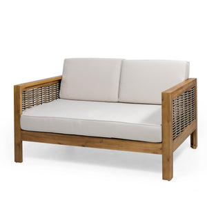 English Elm Christopher Knight Home® - Outdoor 4-Piece Acacia Wood Chat Set With Wicker Accents, Water-Resistant Cushions & Teak Finish 68942.00BGE-2_70141.00BGE