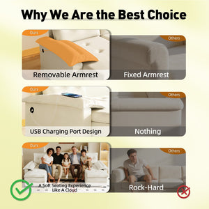 English Elm 109.5" Oversized U-shaped Sectional Sleeper Chenille Modular Sofa with Usb Ports Beige+White W1885S00438