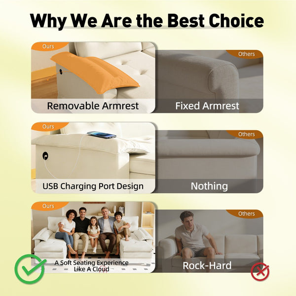 English Elm 109.5" Oversized U-shaped Sectional Sleeper Chenille Modular Sofa with Usb Ports Beige+White W1885S00438