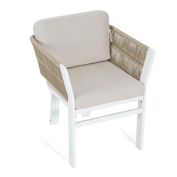 English Elm Outdoor Woven Rattan Aluminum Dining Chairs Set of 2 Coastal Patio Seating Beige,White N779P368549W