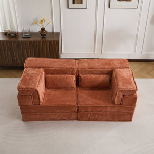 English Elm Compression Mahjong Sofa - Versatile Modular Floor Sofa Bed In Orange, Plush Memory Foam Comfort W3723P377144