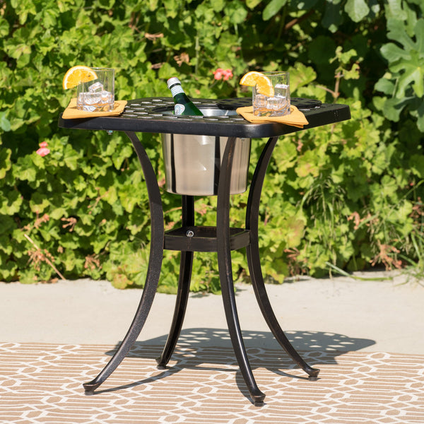 English Elm Christopher Knight Home® - AVA Copper Bistro Table with Built-In Ice Bucket, Black Copper Finish, Cast Aluminum, Weatherproof Charm 60706.00
