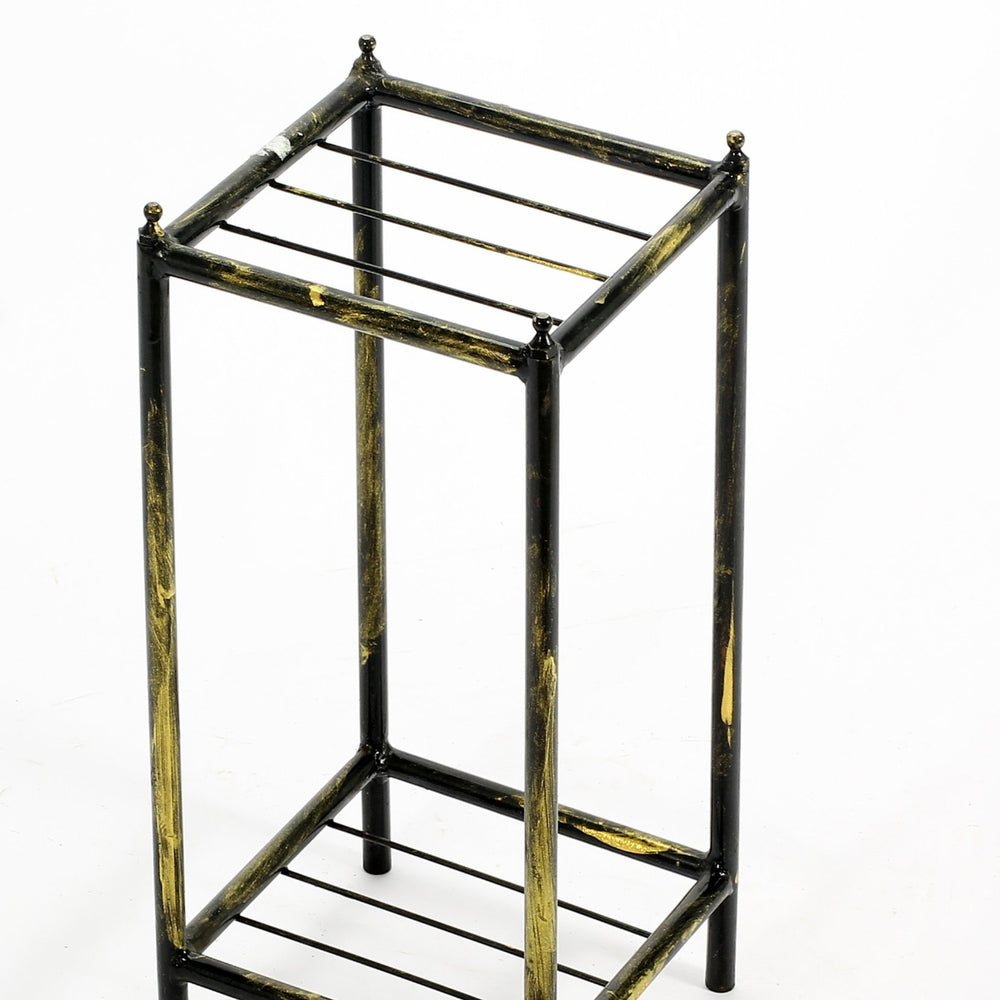 English Elm 17" Gray Stone Slab 2 Tier Plant Stand – Black & Gold Cast Metal, 3-Clover Top, Durable Powder-Coat Finish B072115990
