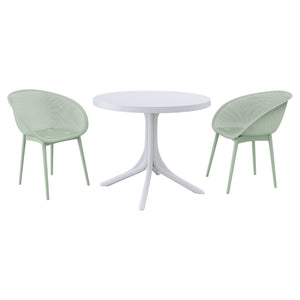English Elm Summer Outdoor Bistro Set Uv Resistant Polypropylene Slatted Chairs and Round Patio Table Pale Green,White W3450S00021