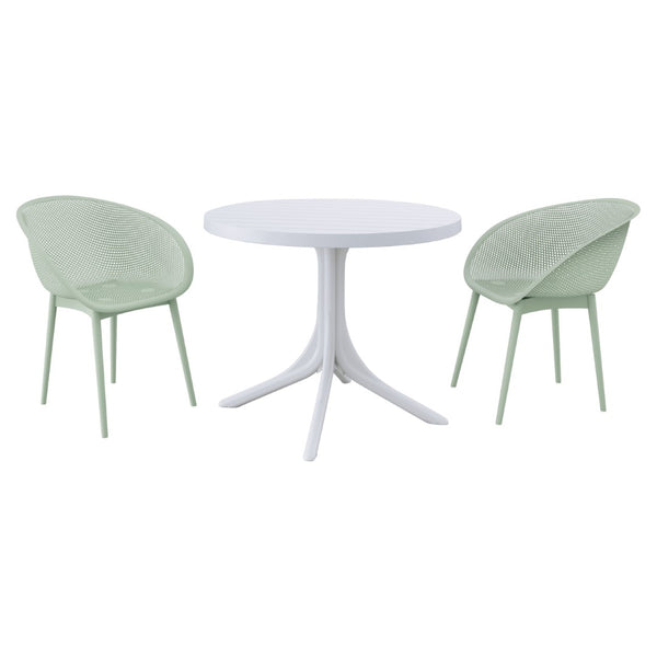 English Elm Summer Outdoor Bistro Set Uv Resistant Polypropylene Slatted Chairs and Round Patio Table Pale Green,White W3450S00021