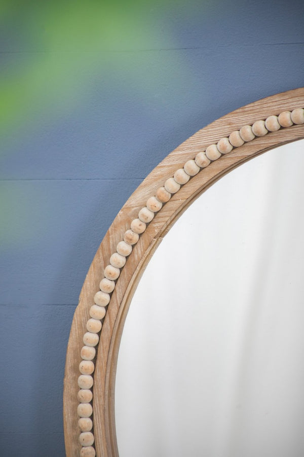 English Elm D30" Lowley Round Beaded Wood Frame Wall Mirror Bohemian Rustic Accent Decor W2078P296026