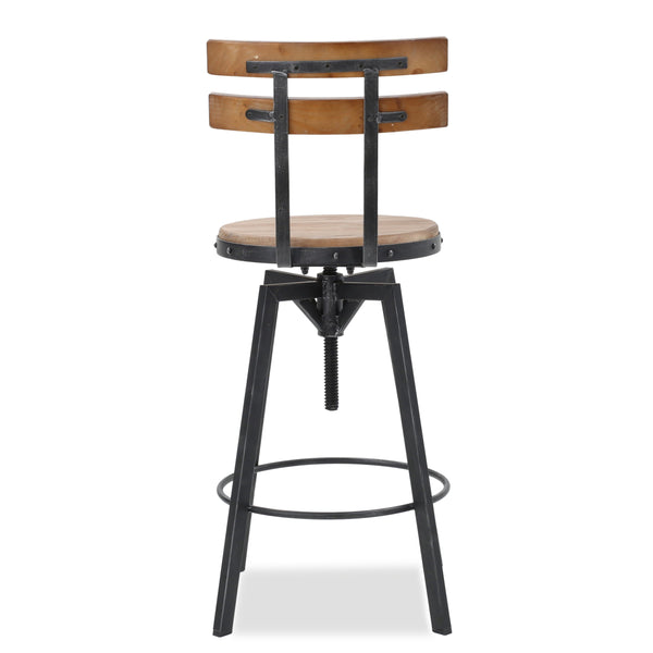English Elm Christopher Knight Home® - METAL Rustic Barstool with Fir Wood Seat & Backrest, Adjustable 39–45" Height, Black Silver Frame 59330.00