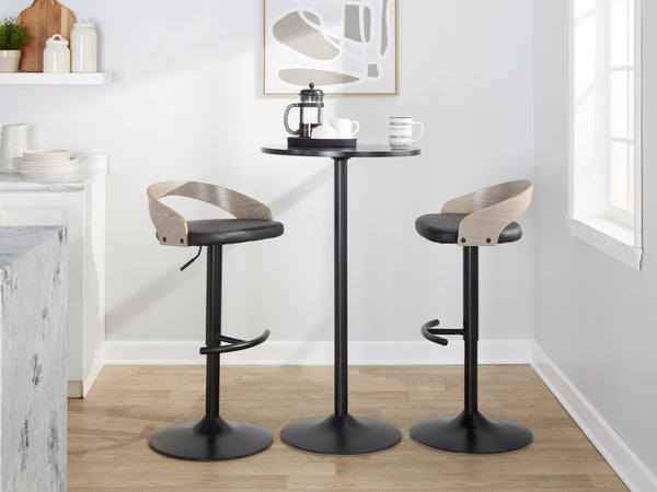 English Elm Adjustable Swivel Barstools with Faux Leather Seats and Black Metal Base Set of 3 B202S02022