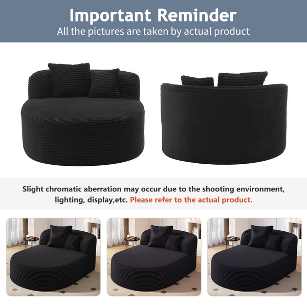 English Elm Modern Chaise Lounge Sofa oversized corduroy chaise with high-density foam, spring support & pillows Black N719P329129B