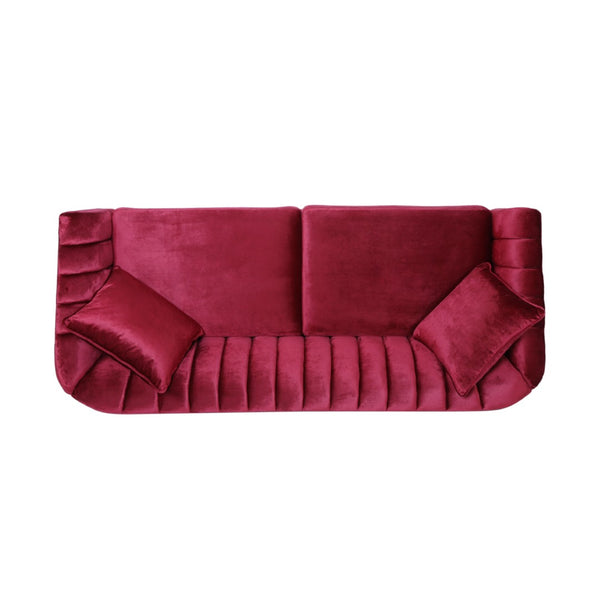 English Elm 3-seater Velvet Sofa with Button Tufting Shell Arms and Tapered Legs for Living Room Wine Red 66957.00ANVLTWINE_66957.00BNVLTWINE