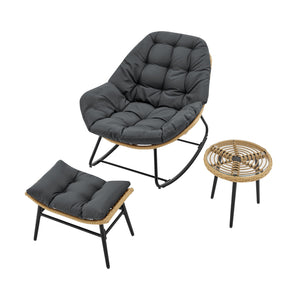 English Elm Benson 3-Piece Lounge Chair Set Gray — Weatherproof PE Rattan, Tufted Cushions, Glass Table, UV Resistant B365P397652