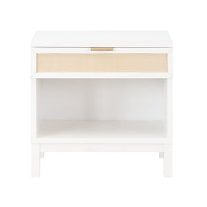 English Elm Blake Coastal Cane 1-Drawer Nightstand in White Solid Wood with Open Shelf, Gold Pull, 28.25"L B050P376944