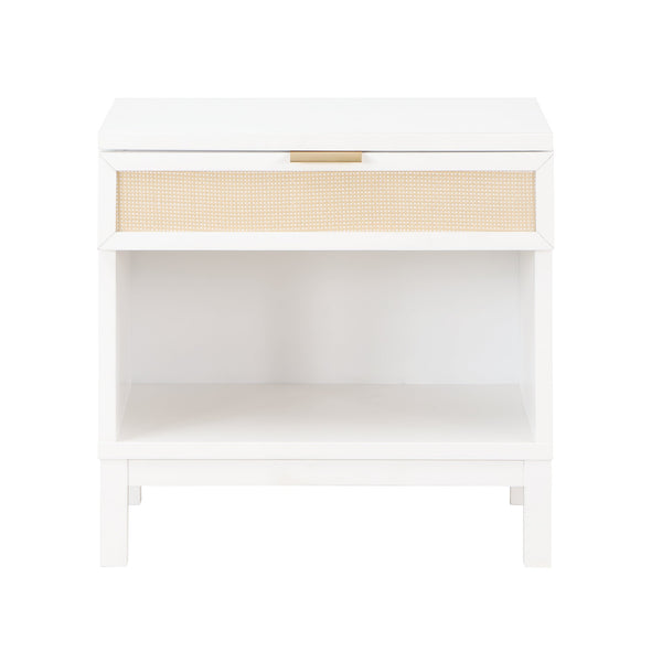 English Elm Blake Coastal Cane 1-Drawer Nightstand in White Solid Wood with Open Shelf, Gold Pull, 28.25"L B050P376944