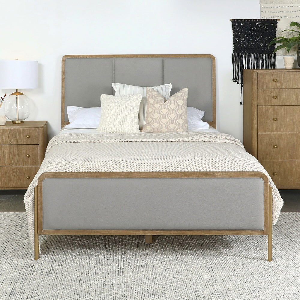 English Elm Arini Upholstered Queen Panel Bed In Sand Wash Grey – Vintage Charm With Modern Comfort & Style B062S00871