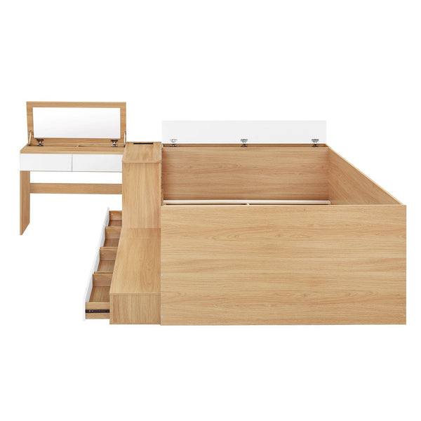 English Elm Full Size Wooden Platform Bed With 6 Drawers, Open Shelves & Dressing Table - Stylish & Functional! N820S00059N