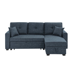 English Elm Upholstered Sleeper Sofa with Chaise & Under-Seat Storage, Reversible L/R, Modern Compact Design Blue B355S00006