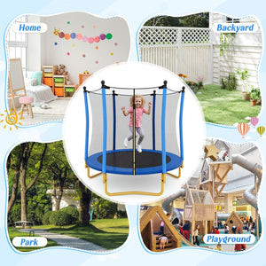 English Elm [without Basketball Hoop] 5.5 Ft Kids Trampoline with Safety Net and Foam Padded Poles Blue N739P443065C