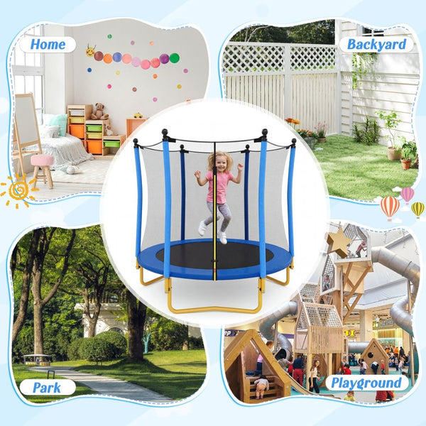 English Elm [without Basketball Hoop] 5.5 Ft Kids Trampoline with Safety Net and Foam Padded Poles Blue N739P443065C