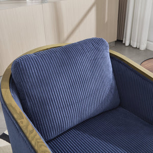 English Elm Corduroy Swivel Barrel Chair with Sturdy Wood Frame & Metal 360° Base, Plush Corduroy Comfort Pop Navy W395P220273