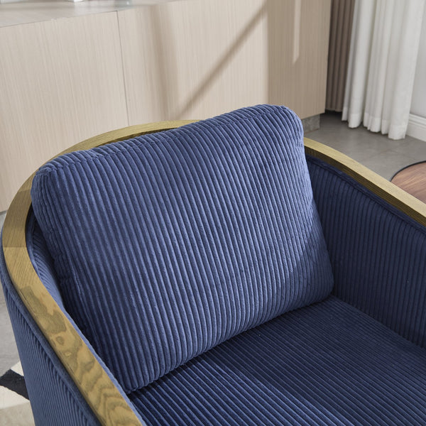 English Elm Corduroy Swivel Barrel Chair with Sturdy Wood Frame & Metal 360° Base, Plush Corduroy Comfort Pop Navy W395P220273