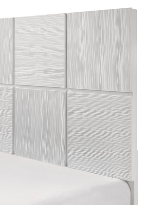 English Elm 1Pc Queen Size Bed - Modern Crisp White Finish With Textured Geometric Headboard For Stylish Bedrooms B2741S00278