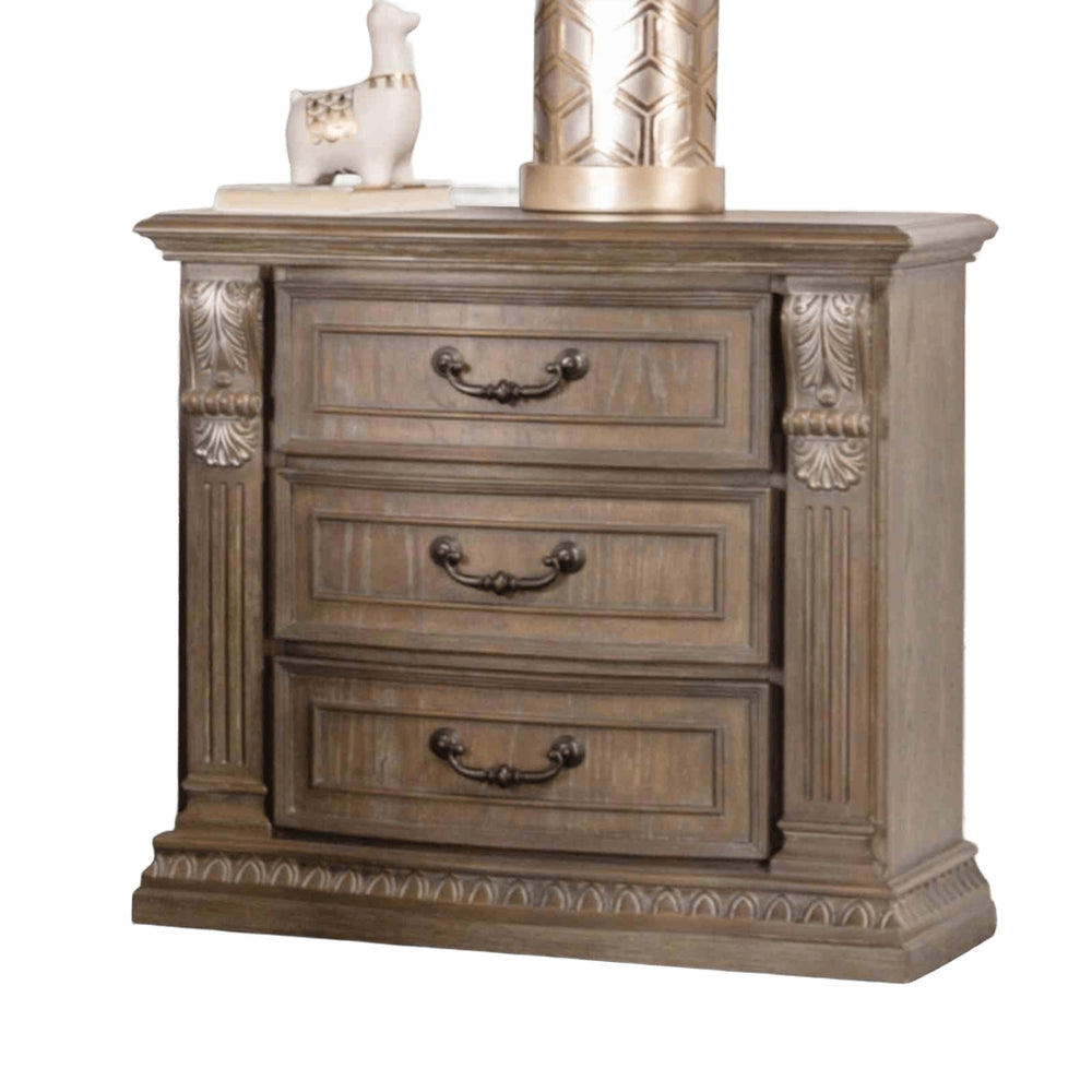 English Elm Luxurious Weathered Oak Nightstand 31"W x 18"D x 30"H Vintage Curved Moldings Rustic Bedroom Charm B2741P406855