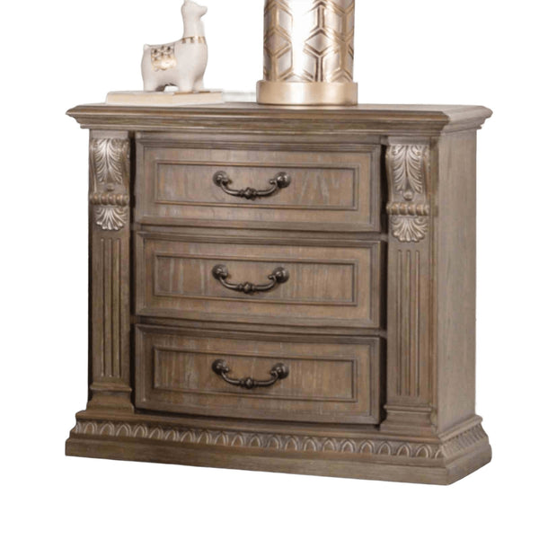 English Elm Luxurious Weathered Oak Nightstand 31"W x 18"D x 30"H Vintage Curved Moldings Rustic Bedroom Charm B2741P406855