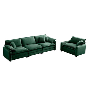 English Elm Mid-Century Modern Sofa Set - Stylish 2-Piece Green Corduroy Furniture With 4 Pillows For Comfort W714S00736