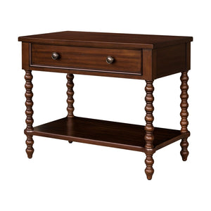 English Elm Large Cottage Nightstand with Spindle Legs Open Shelf and Drawer for King Beds Morocco Brown B035P408398