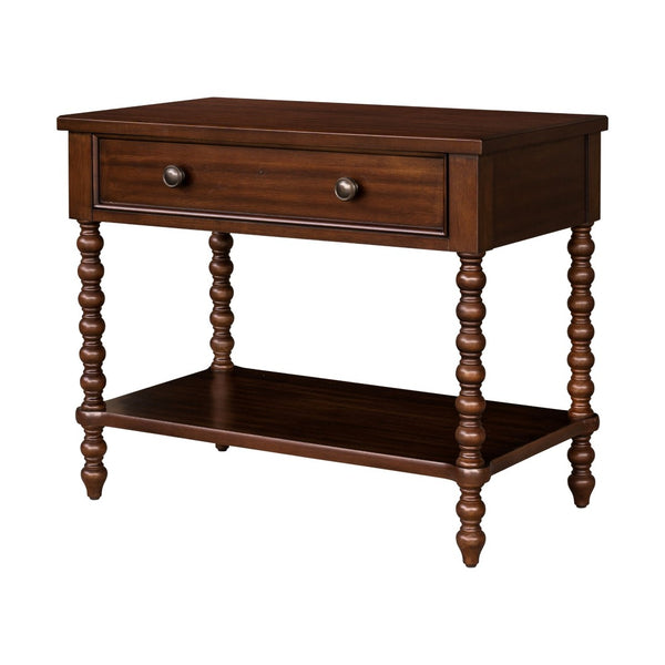 English Elm Large Cottage Nightstand with Spindle Legs Open Shelf and Drawer for King Beds Morocco Brown B035P408398