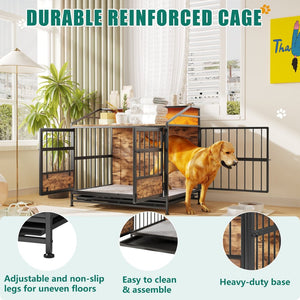 English Elm Multi-function Wooden Dog Crate with Rgb Led Storage Console for Large Breeds W840P291740