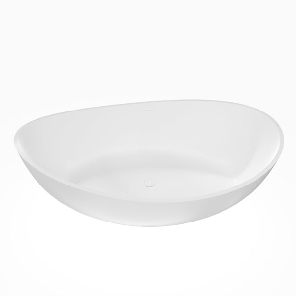 English Elm 70 Inch Stone Resin Freestanding Soaking Tub Matte White Sculptural Spa Bath W1613P436815