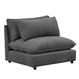 English Elm 128" Sectional Sofa Cloud Sofa Chenille Upholstered Sofa Couch With Movable Ottoman, Comfortable Seat Cushions, Charging Ports and Three Back Pillows For Living Room, Grey