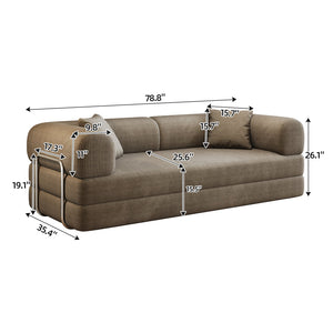 English Elm 78.8" Compression Sofa Convertible Floor Bed with Corduroy Fabric, No-Assembly Modular Futon, Supportive Backrest and Armrests Camel W2824P373431