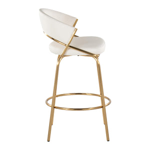 English Elm Jie Contemporary Counter Stool Set of 2 - Gold Metal Frame, White Faux Leather Swivel, Round Footrest B202S00335