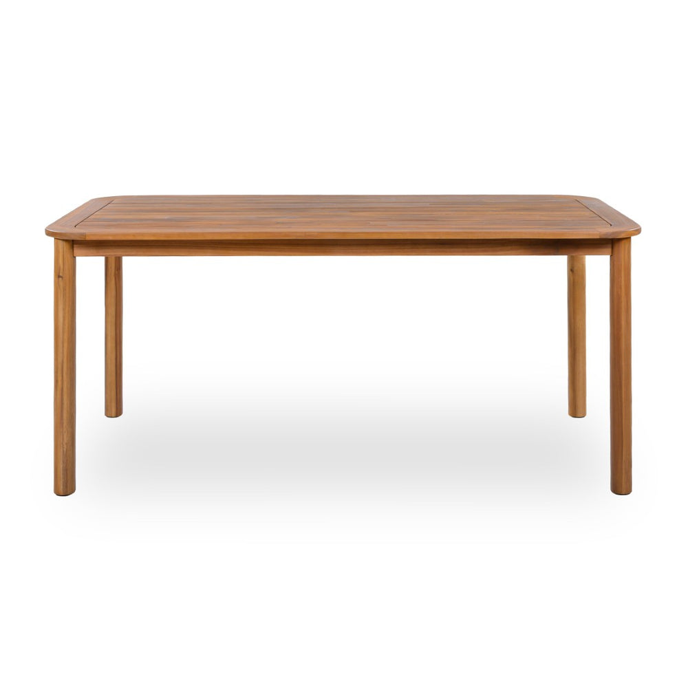 English Elm Modern Solid Acacia Wood Dining Table Seats Six with Cylindrical Legs Indoor Outdoor N776P381093T